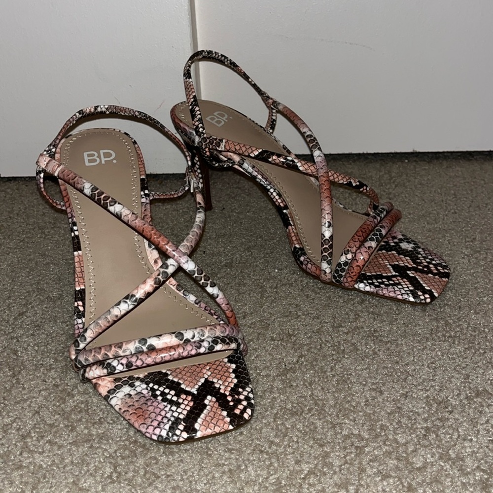 BP Faux Snakeskin Strappy Sandals, Size 7.5